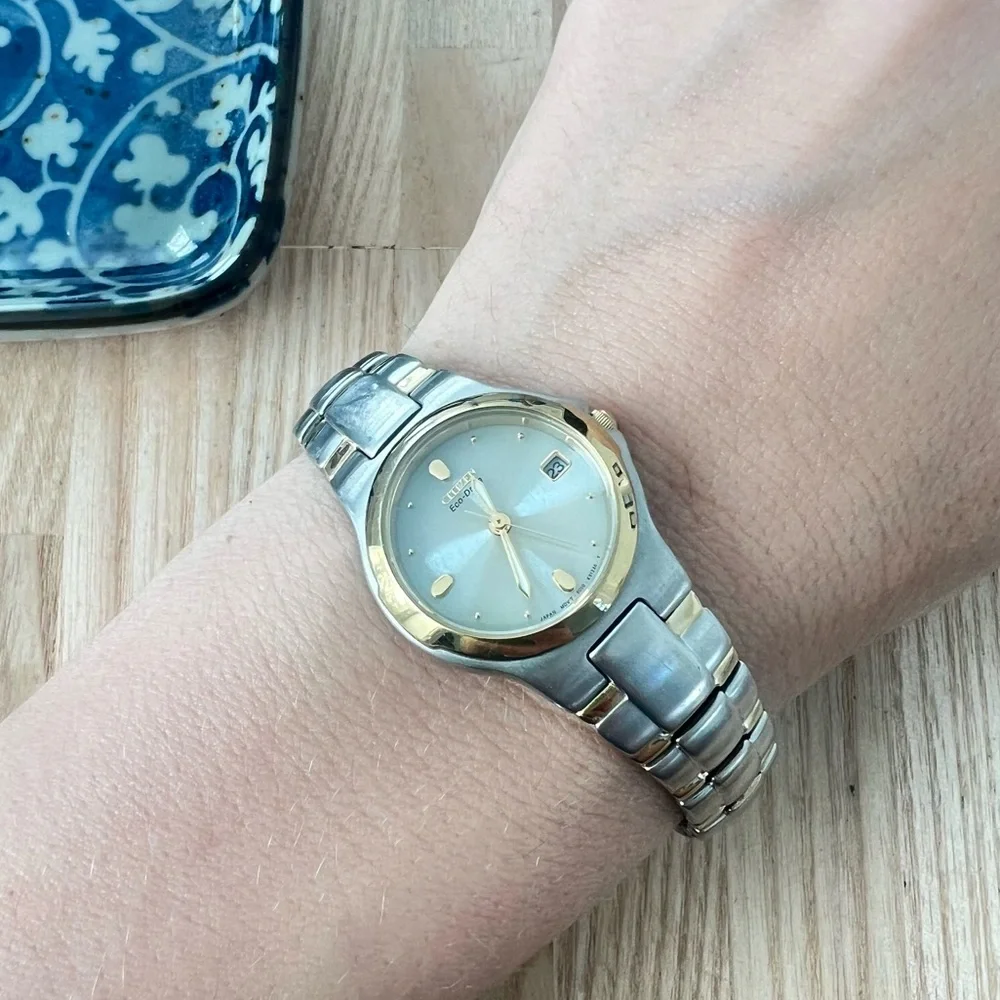 Citizen eco-drive ladies round two-tone bracelet solar dress watch